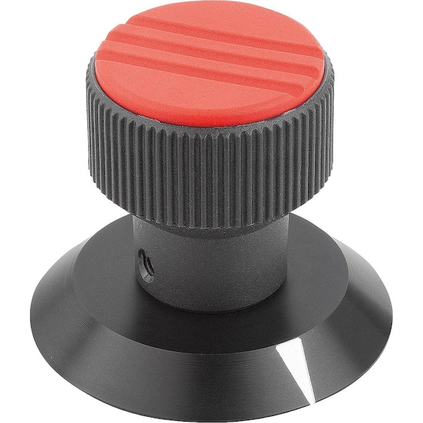Knurled Knob W Arrow Size:1, D1=21, H=26, 5, D=5, Plastic Black, Comp:Aluminum, Cap:Red